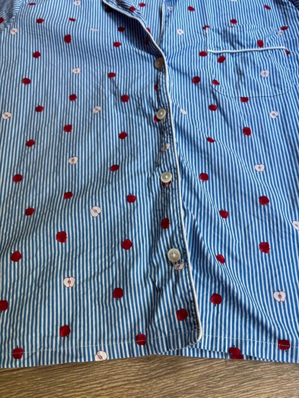 J. Crew Blue Stripe Short Pajama Top with Red Apple Print 3X Cotton